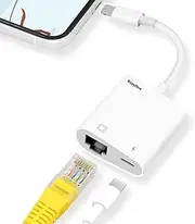 KozyOne 2 in 1 Light-ning to RJ45 Ethernet Adapter, 10Mbps/100Mbps RJ45 Ethernet Adapter with Charging Port, Compatible with i-Phone/iPad/iPod, Fast and Stable for Online Gaming and Video Watching