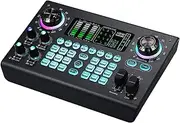 Multi-Function Mixer Portable Digital Sound Card BT USB Mixing Console Built-in 48V Phan Power Professional Live Mixer Sound Card Effect Device Built-in Rechargeable Battery for Mobile Black One Size