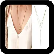 [Enautoabs] Bohemia Layered Gold Y Lariat Necklace Plated Disc Coin Necklaces Chain Vertical Bar Pendant Necklace Long Y Drop Necklaces Chain Jewelry for Women