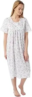 [undercover lingerie] Ladies Short Sleeve Woven Lightweight Polycotton Nightie Nightdress 2 Lengths Size UK 10-30, 45 - Lilac Sprig, 8-10
