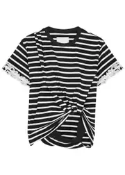 3.1 Phillip Lim Striped Draped Cotton T-shirt - Black And White - S (UK8-10 / S) S (UK8-10 / S)