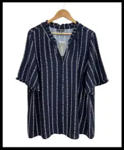 NWT AUTOGRAPH Navy Button Up Patterned Tunic Shirt Plus Size 18 RRP $69.99