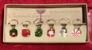 Wine Charms Or Drink Markers Set Of 6 Glass Christmas Theme