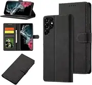 [YocoverTech] for Samsung S22 Ultra 5G Wallet Case,for Galaxy S22 Ultra Case[6.8"] Retro Matte PU Leather Wallet Flip Cover with RFID Blocking Card Slots Magnetic Closure Kickstand Cover-Black