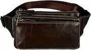 Men's Pockets Leather Cowhide Small Pockets Men's Belt Purse Chest Bag (Color : Brown, Size : S)