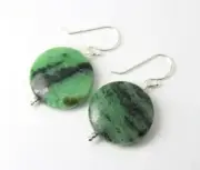 Ruby Zoisite 18mm Green Natural Gemstone Earrings .925 Sterling Silver 1 1/4"