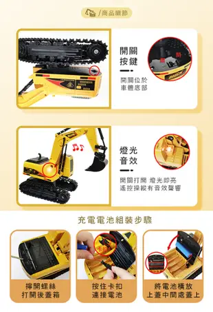 【孩子國】1:20六通聲光無線遙控挖土機/履帶式遙控怪手/工程車玩具(自動演示/附充電電池) (8.4折)