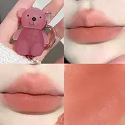 Cute Bear Keychain Lip Mud Matte Velvet Mousse Grey Non-Stick Lipstick Long Cup Korean Cosmetic LipGloss Waterproof W2Z5 La