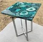 15"x15" Green Agate Square Coffee Table Top, Agate Console Table Top, Home Decor