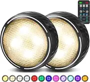 LED Puck Lights with Remote Control, Battery Operated Wireless Closet Lights, Under Cabinet Lights Stick on Tap Light Push Lights, Color Changing Under Counter Lights for Kitchen, 2 Pack - Black