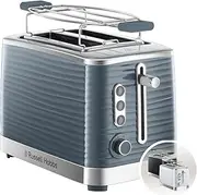 Russell Hobbs Inspire Grey 24373-56 Toaster [for 2 Slices] with High-Quality High Gloss Structure (Extra Wide Toast Slots, Including Bun Attachment, 6 Browning Levels + Defrost & Reheat Function)