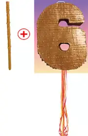 Number Six Seis Gold Pinata Piñata Birthday Fiesta Piñata Pull string Hit Stick