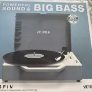 Victrola Re-Spin Sustainable Bluetooth Suitcase Record Player, Gray, Belt-Drive