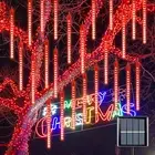 Red Christmas Lights Outdoor, 8 Tubes 144 LED Meteor Lights, Falling Rain Lights