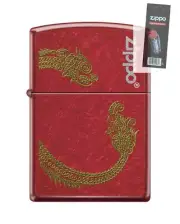 Zippo 1719 Oriental Dragon Design Candy Apple Red Lighter + FLINT PACK
