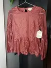 NWT Altard State Top Womens XS peplum Lace Boho mauve rose long sleeve