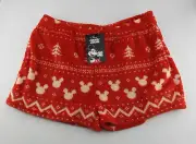 New Disney Mickey Mouse Women Plush Fleece Sleep Shorts Size XL Red Pockets SOFT