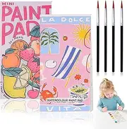 HTTDSLF Watercolour Paint Pad, Water Colouring Book, Mini Watercolour Paint Pad, Mini Paint Pad, Water Colouring Books for Children, Travel Colouring Books for Kids Adults, Portable, With 4 Paintbrush