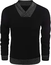 [JEShifangjiusu] Men Casual Fashion Knitted Sweaters Shawl Collar Dress Sweater Long Sleeve V-Neck Pullover Tops