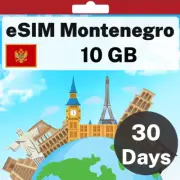 eSIM Montenegro - 10 GB - 30 Days - Travel eSIM | QR code activation