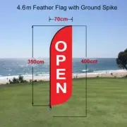 4m FLAG OPEN Promotional Banner Advertising Feather Flag Swooper Ground Spike