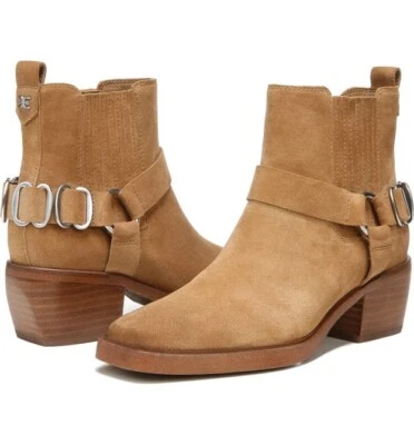 Sam Edelman Bellamie Boots Suede Harness Western Booties Camel Size 8 NEW