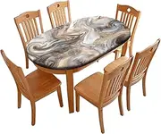 Marble Oval Fitted Tablecloth, Retro Marbling Texture Elastic Edged Table Covers, Sand Brown Wrinkle Resistant Table Cloths for Kitchen Dining, Party, Holiday, Buffet, Fits to 48" x 68" Oval Table