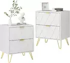 White Nightstand Set of 2, End Side Table Double, Bedside Table with 2 Drawers,