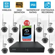 Elinz 8CH CCTV Wireless Security System 2MP IP WiFi 8x Camera 1080P NVR Outdoor 2TB H265