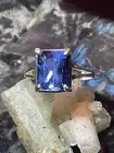Genuine Blue Sapphire Emerald Cut .925 Silver Ring 7