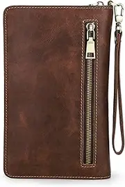 [VKEID] Mens Clutch Bag Vintage Leather Business Casual Clutch Bag with Wrist Strap Large Capacity Zipper Men's Clutch Bag Men Wrist Bag