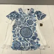 Taylor Blue & White Azure Short Sleeve Floral Chiffon Dress Women's Size 8 NEW