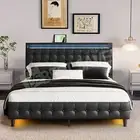 Bed Frame Double Size Mattress Base Wooden LED Platform Foundation Headboard PU