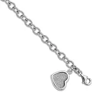 [JewelryWeb] 5.34mm 925 Sterling Silver Rhodium Plated Glitter Enamel Love Heart Bracelet 19 Centimeters Link-Bracelet for Women