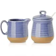 Sugar and Creamer Set with Lid Spoon Porcelain Cream Container and Sugar Bowl...