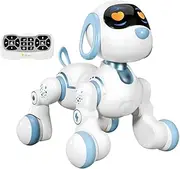 Smart Robot Dog - Interactive RC Toy with Infrared Remote, Programmable Stunts, Music & Dance, USB Rechargeable, Blue with White Accents, Durable ABS | Engaging Early Learning Toy, Interactive Toy Dog