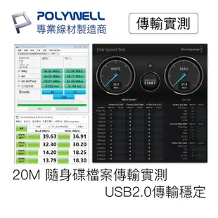 POLYWELL 寶利威爾 USB2.0 Type-A公對A母 5米~20米 主動式增益延長線 延長線 公對母