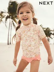 Ochre Yellow Ditsy Sunsafe Rash Vest Set (3mths-7yrs) (E77679) | $33 - $37