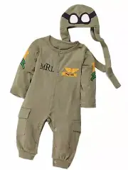 Bilo Baby Boy Army Air Force Baby Romper and Hat 2-pcs Costume