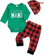 [Arvbitana] Newborn Baby Boy Girl Christmas Clothes Set Long Sleeve Sweatshirt Romper+Long Pants+Hat Red Black Plaid Outfits
