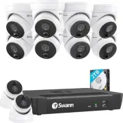 Swann 4K NVR Dome Security Camera System with 2TB HDD, 10 Cam 16 Channel, PoE