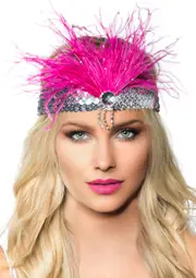 Gatsby Soft Pink Feather Flapper Headband with Silver Sequins