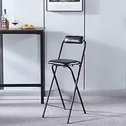 30in Folding Breakfast Bar Stool, Portable Foldable High Chair with Padded Seats, Fold Up Counter Height Tall Bar Stool Chair for Adults Outdoor Indoor Kitchen Dining Room(Black,65cm/26in)