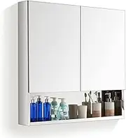 Bathroom Mirror Cabinet Stainless Steel, Wall-Mounted Storage Cabinet, Shelves for Storing toiletries, 180° rotatable Installation
