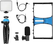 Smartphone Vlogging Live Broadcast Video Rig Filmmaking Recording Handle Stabilizer Bracket with Microphone Tripod Cold Shoe Tripod Head LED Selfie Fill Light, Blue