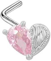 [Niaspi] 20G Pink CZ Heart Nose Rings for Women Stainless Steel Love Heart L-Shaped Nose Studs Rings Screws Dainty Nose Nostril Piercing Jewelry