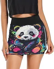 [RPLIFE] Cute Panda Tie Dye Black Athletic Running Skirt, Womens Athletic Skort with Pockets, Work Out Scorts