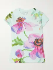 [LOEWE] LOEWE - Embroidered Floral-print Cotton-blend Jersey T-shirt - White - small small White