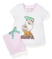 PETER ALEXANDER PJ SET DISNEY SNOW WHITE - BASHFUL TOP & SHORTS JNR GIRLS SIZE 5