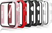 [RINGSUN] 6-Pack Screen Protector Case Compatible with Apple Watch 38mm Series 3 2 1, Slim Case Bumper with Built-in Tempered Glass Film (Black x2, Silver, Clear, Rose Gold, Red)